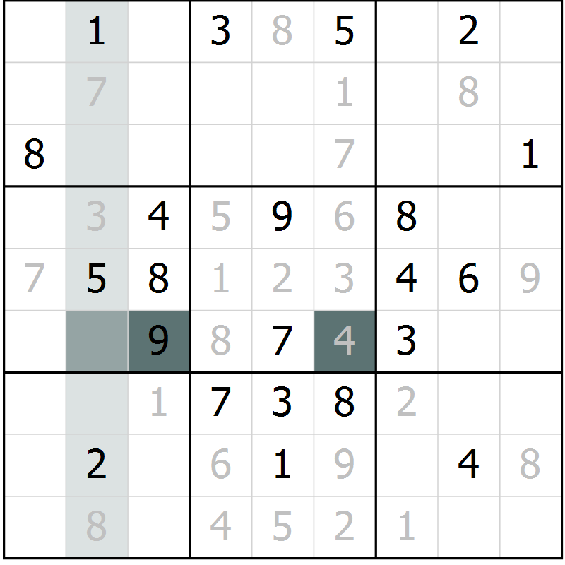 Position des candidats pour la solution de la Gr 6 page 9 du magazine de sudoku Virtuose n° 113