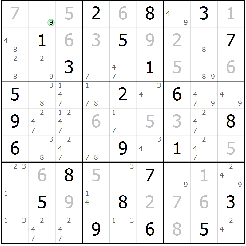 Position des candidats pour la solution de la Gr 60 page 63 du magazine de sudoku Virtuose n° 113