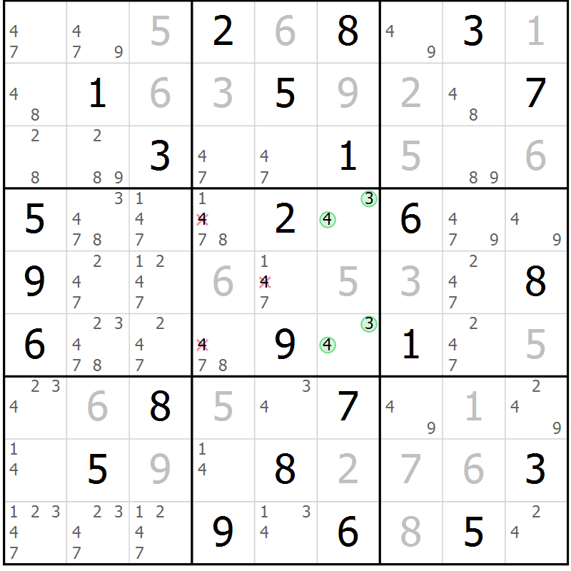 Position des candidats pour la solution de la Gr 60 page 63 du magazine de sudoku Virtuose n° 113