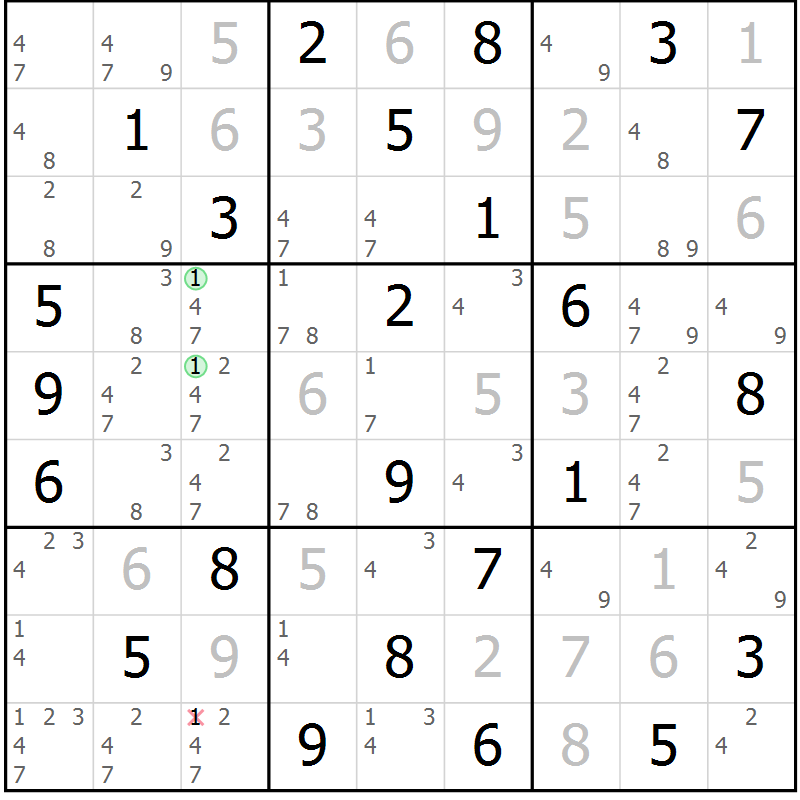 Position des candidats pour la solution de la Gr 60 page 63 du magazine de sudoku Virtuose n° 113
