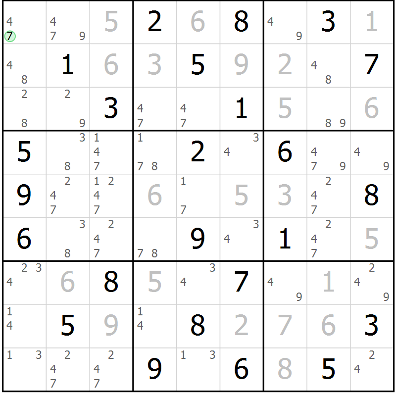 Position des candidats pour la solution de la Gr 60 page 63 du magazine de sudoku Virtuose n° 113