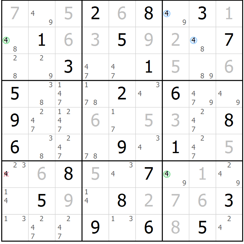 Position des candidats pour la solution de la Gr 60 page 63 du magazine de sudoku Virtuose n° 113