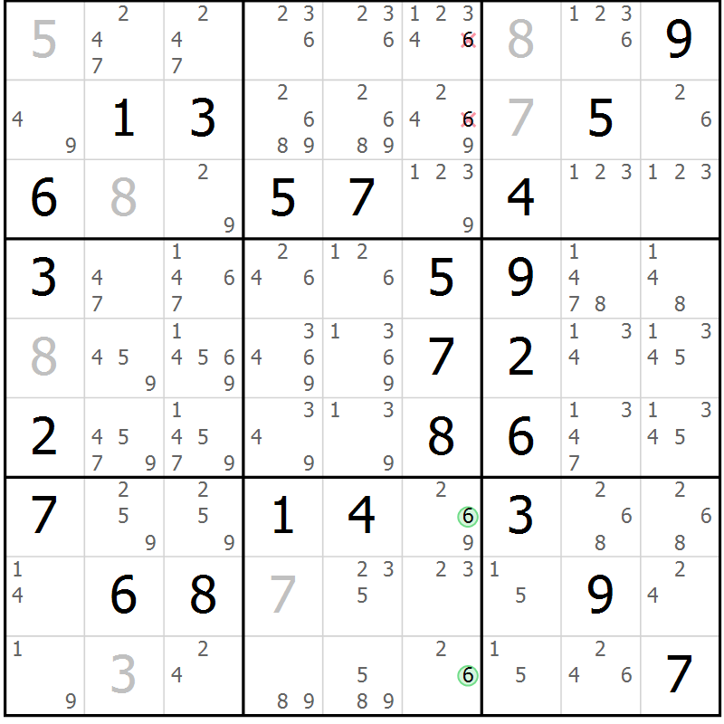 Position des candidats pour la solution de la Gr 61 page 64 du magazine de sudoku Virtuose n° 113