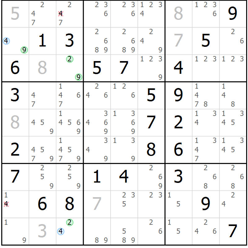 Position des candidats pour la solution de la Gr 61 page 64 du magazine de sudoku Virtuose n° 113