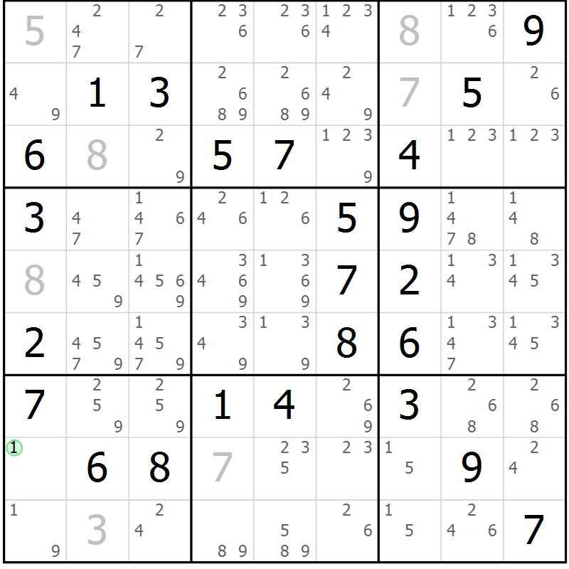 Position des candidats pour la solution de la Gr 61 page 64 du magazine de sudoku Virtuose n° 113