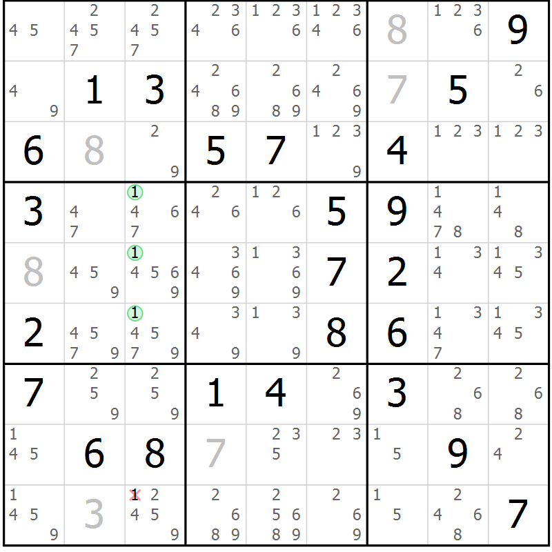 Position des candidats pour la solution de la Gr 61 page 64 du magazine de sudoku Virtuose n° 113
