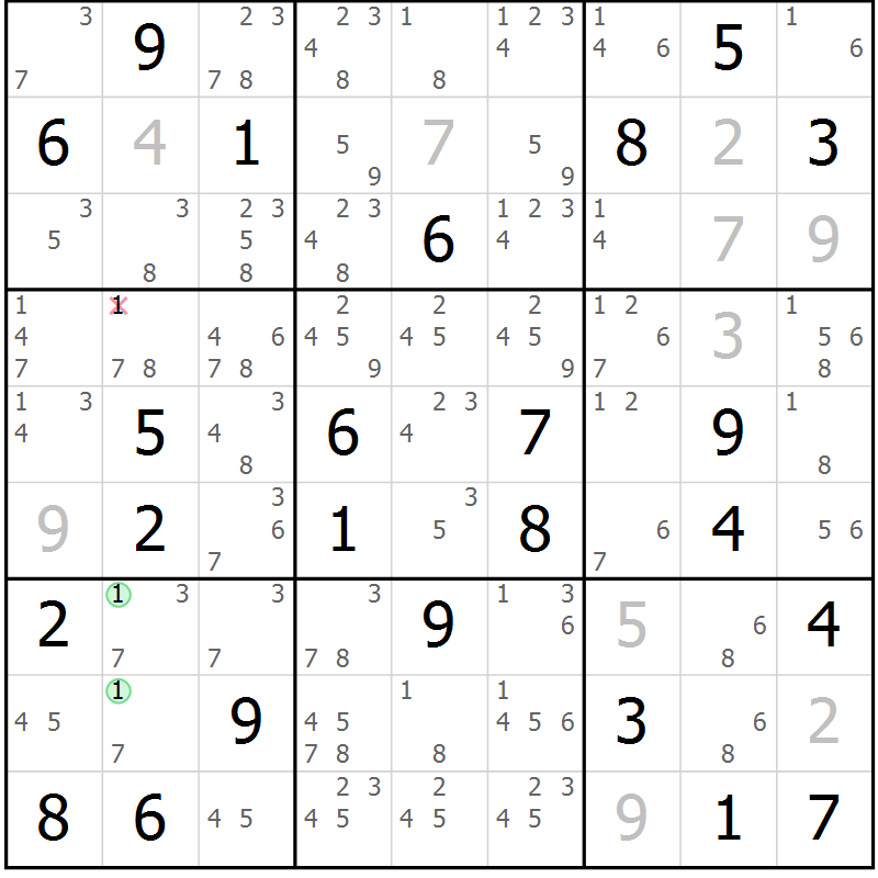 Position des candidats pour la solution de la Gr 62 page 65 du magazine de sudoku Virtuose n° 113