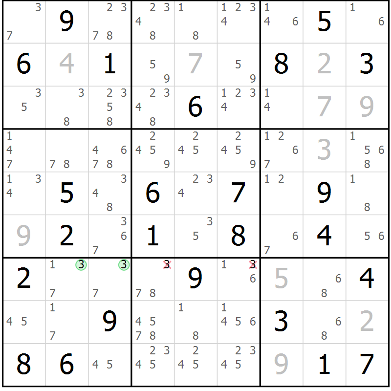 Position des candidats pour la solution de la Gr 62 page 65 du magazine de sudoku Virtuose n° 113