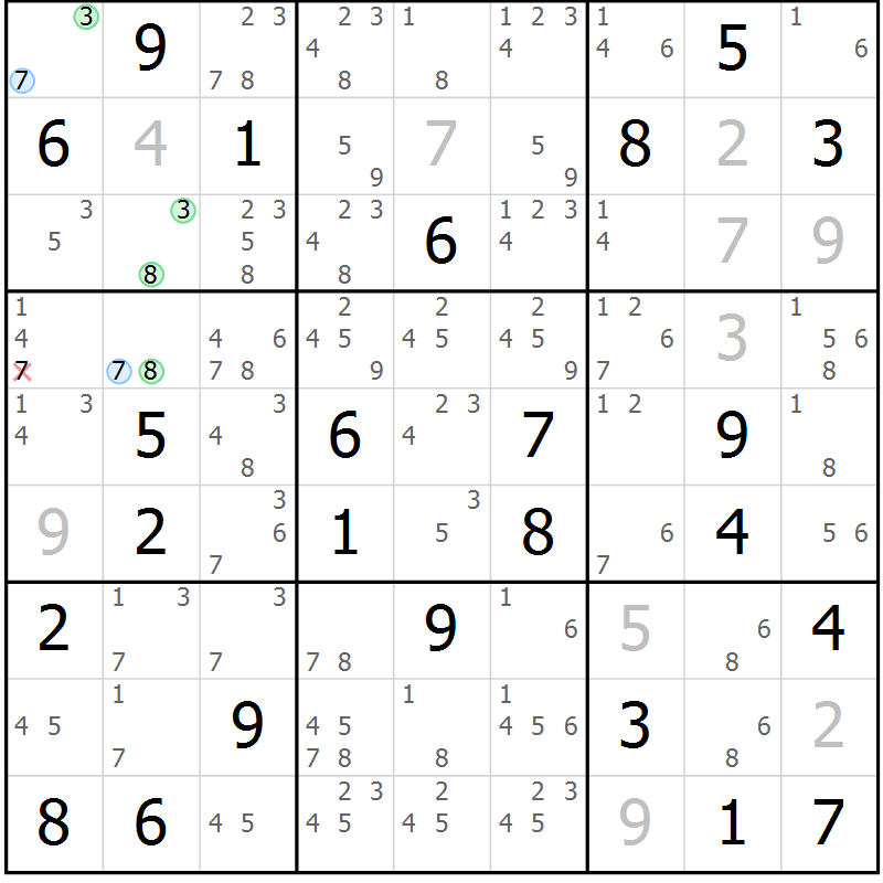 Position des candidats pour la solution de la Gr 62 page 65 du magazine de sudoku Virtuose n° 113