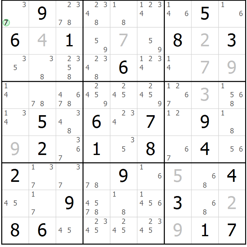 Position des candidats pour la solution de la Gr 62 page 65 du magazine de sudoku Virtuose n° 113
