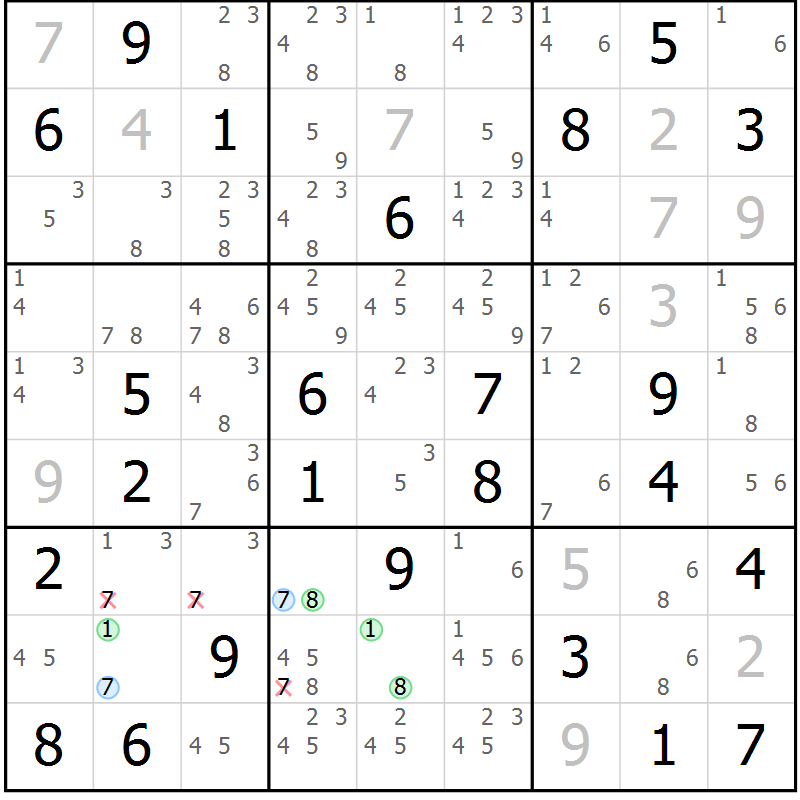 Position des candidats pour la solution de la Gr 62 page 65 du magazine de sudoku Virtuose n° 113