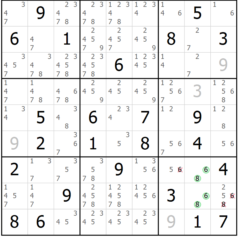 Position des candidats pour la solution de la Gr 62 page 65 du magazine de sudoku Virtuose n° 113