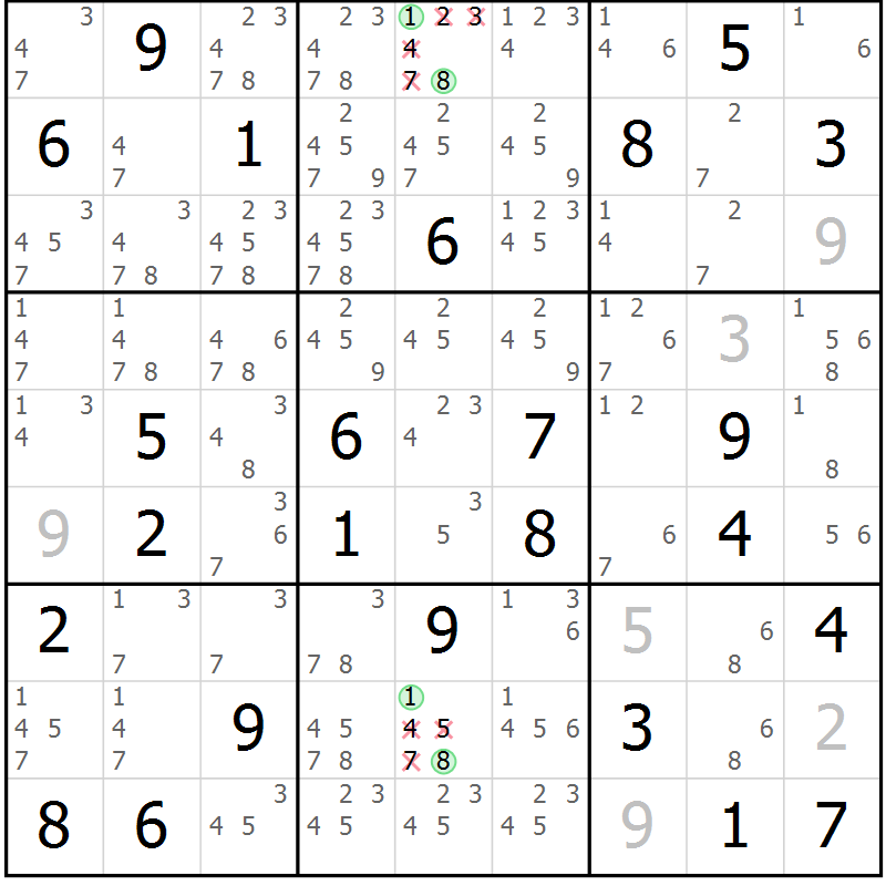 Position des candidats pour la solution de la Gr 62 page 65 du magazine de sudoku Virtuose n° 113