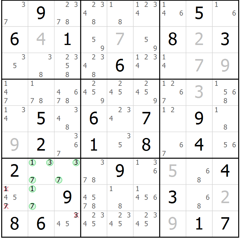 Position des candidats pour la solution de la Gr 62 page 65 du magazine de sudoku Virtuose n° 113
