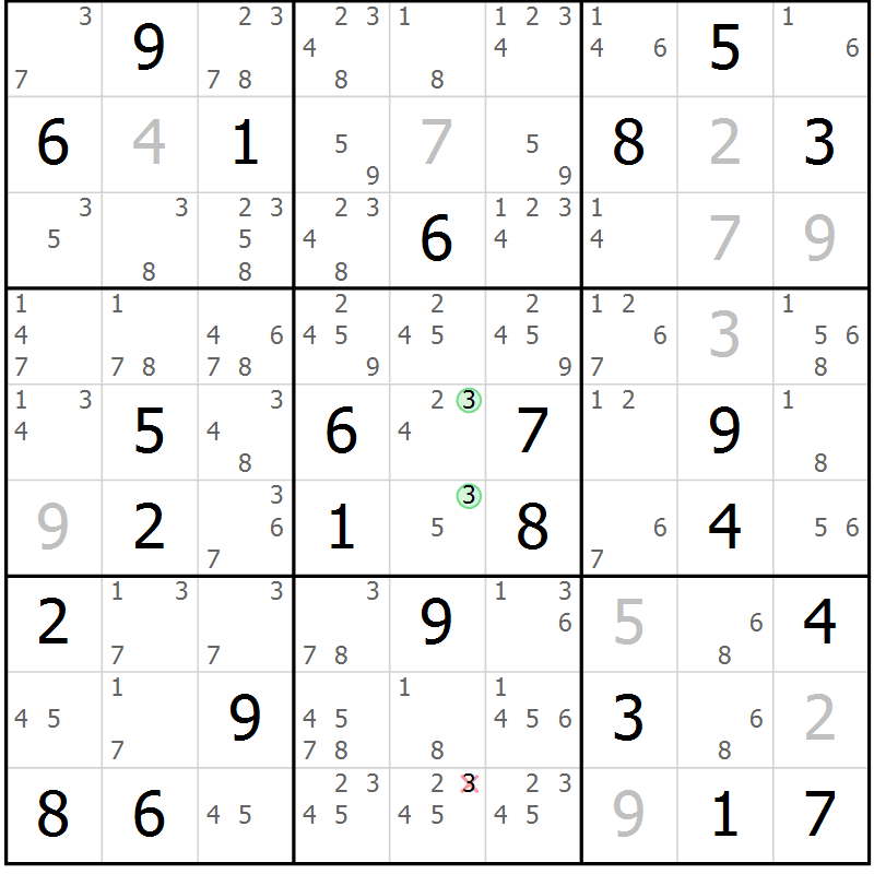 Position des candidats pour la solution de la Gr 62 page 65 du magazine de sudoku Virtuose n° 113