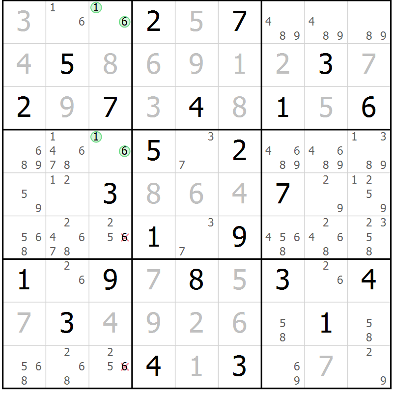 Position des candidats pour la solution de la Gr 63 page 66 du magazine de sudoku Virtuose n° 113