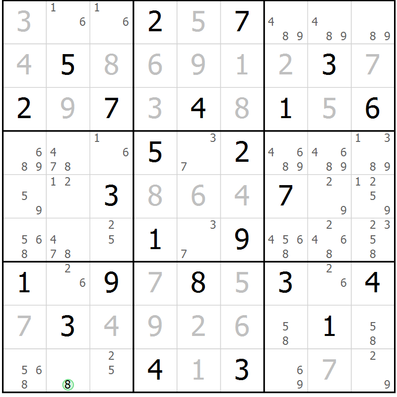 Position des candidats pour la solution de la Gr 63 page 66 du magazine de sudoku Virtuose n° 113