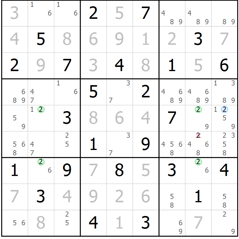 Position des candidats pour la solution de la Gr 63 page 66 du magazine de sudoku Virtuose n° 113