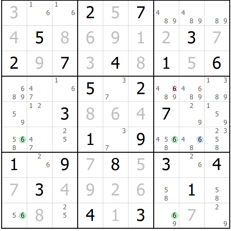 Position des candidats pour la solution de la Gr 63 page 66 du magazine de sudoku Virtuose n° 113