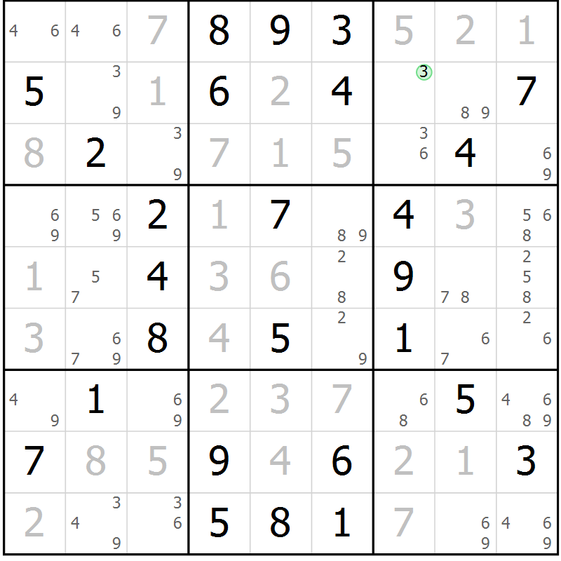 Position des candidats pour la solution de la Gr 64 page 67 du magazine de sudoku Virtuose n° 113