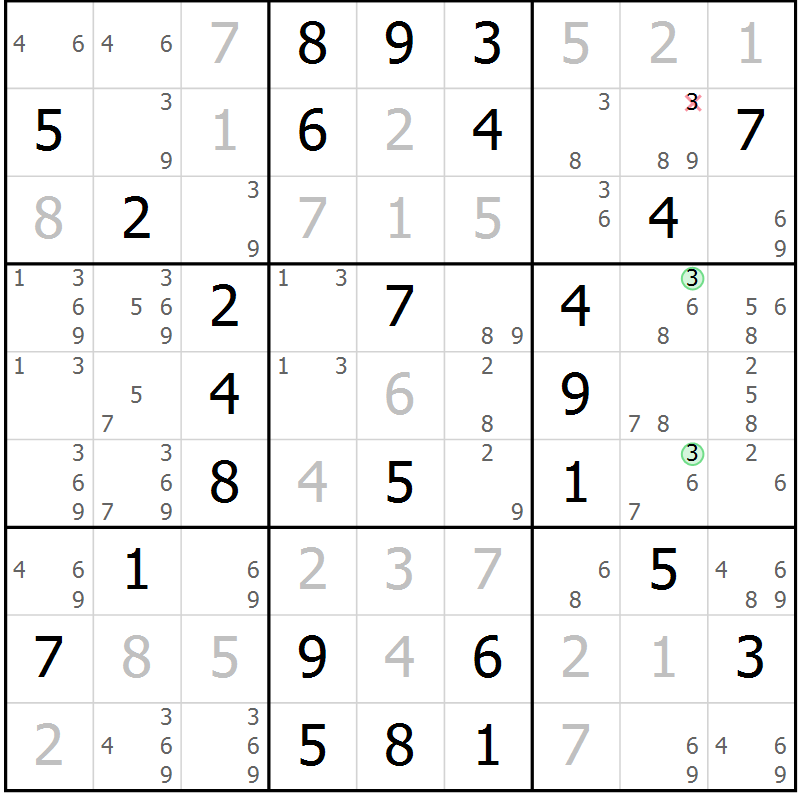 Position des candidats pour la solution de la Gr 64 page 67 du magazine de sudoku Virtuose n° 113