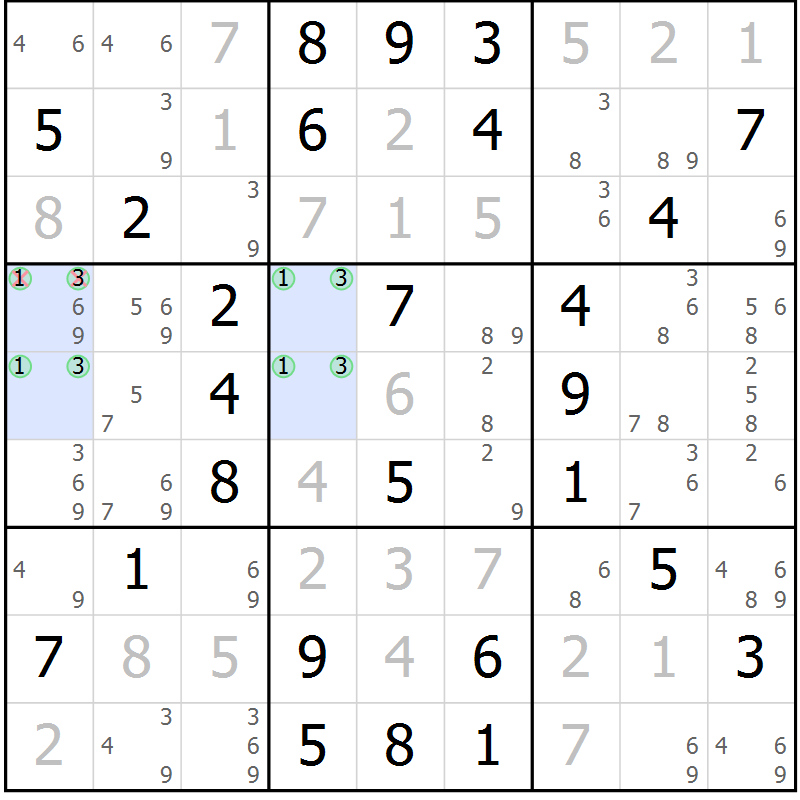 Position des candidats pour la solution de la Gr 64 page 67 du magazine de sudoku Virtuose n° 113