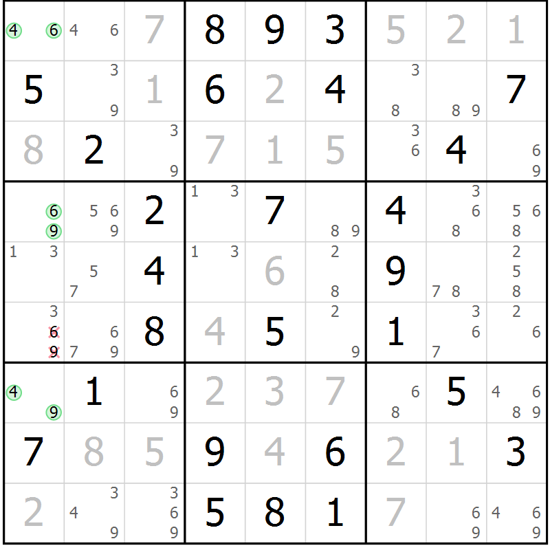 Position des candidats pour la solution de la Gr 64 page 67 du magazine de sudoku Virtuose n° 113