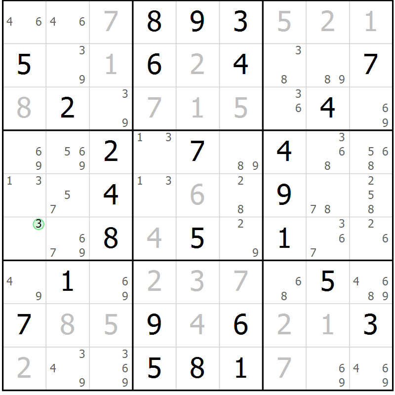 Position des candidats pour la solution de la Gr 64 page 67 du magazine de sudoku Virtuose n° 113