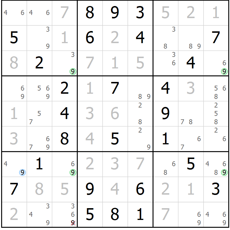 Position des candidats pour la solution de la Gr 64 page 67 du magazine de sudoku Virtuose n° 113