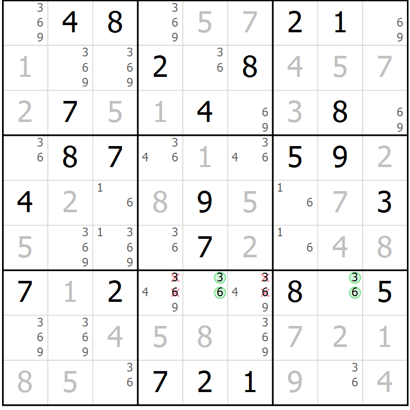 Position des candidats pour la solution de la Gr 65 page 68 du magazine de sudoku Virtuose n° 113