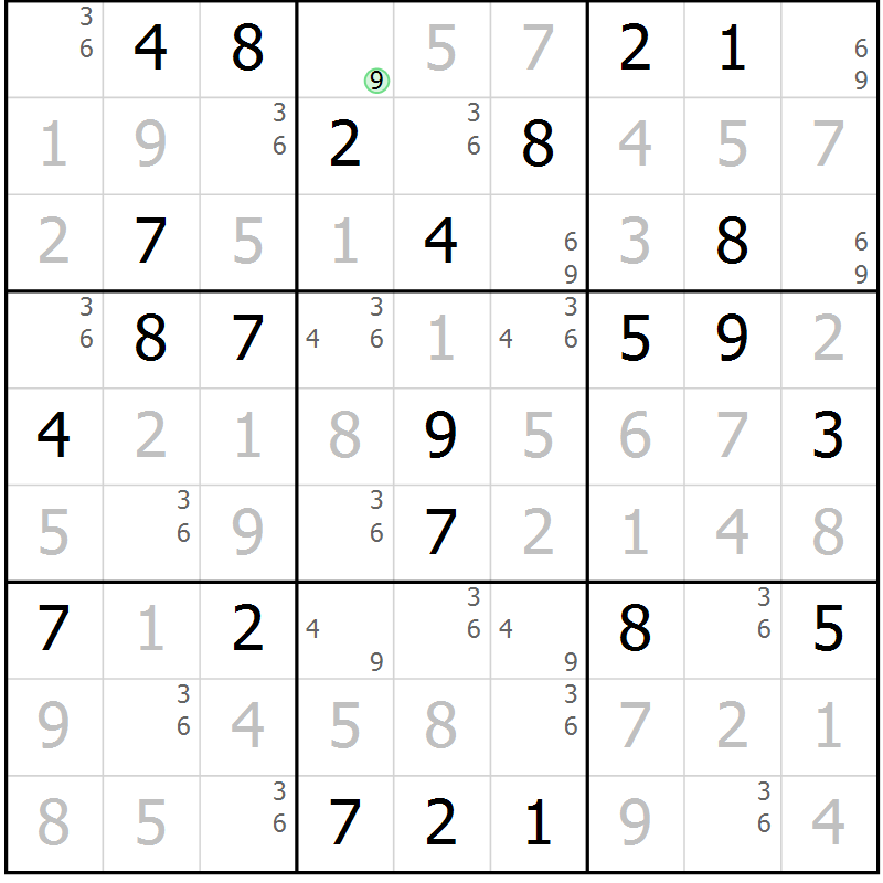 Position des candidats pour la solution de la Gr 65 page 68 du magazine de sudoku Virtuose n° 113