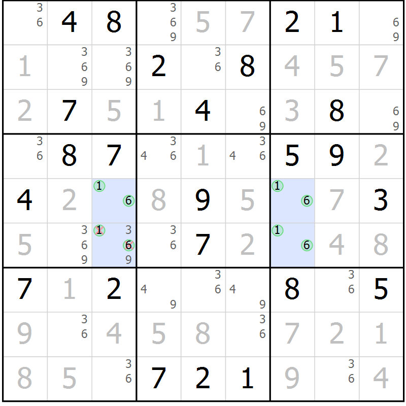 Position des candidats pour la solution de la Gr 65 page 68 du magazine de sudoku Virtuose n° 113