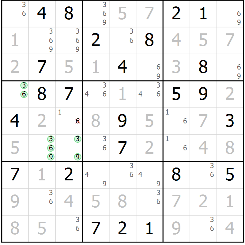 Position des candidats pour la solution de la Gr 65 page 68 du magazine de sudoku Virtuose n° 113