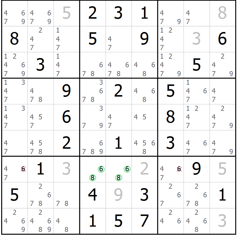 Position des candidats pour la solution de la Gr 66 page 69 du magazine de sudoku Virtuose n° 113