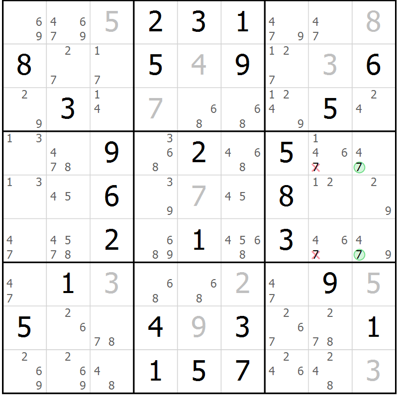 Position des candidats pour la solution de la Gr 66 page 69 du magazine de sudoku Virtuose n° 113