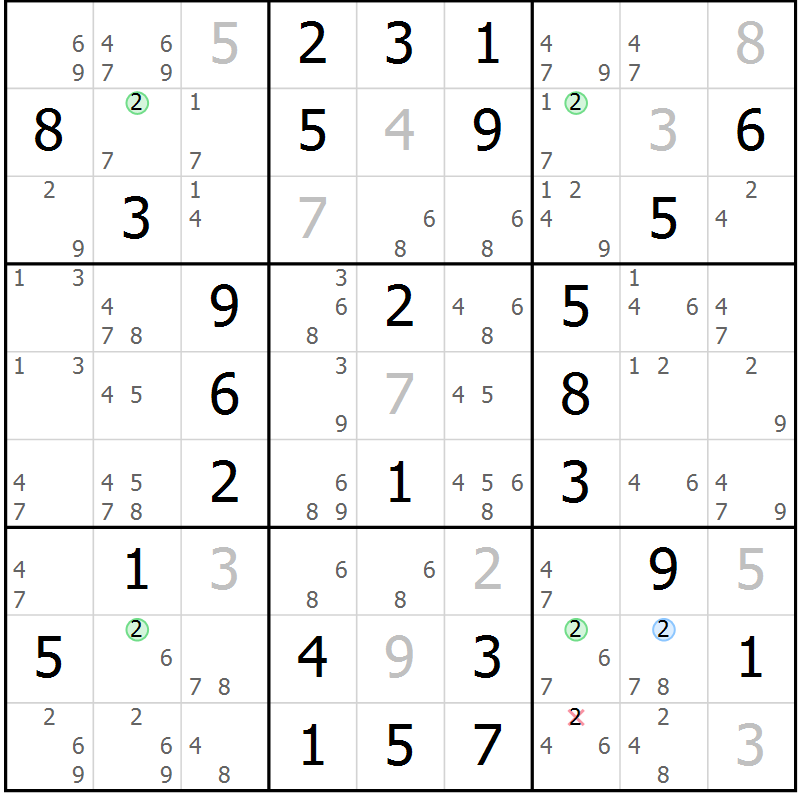 Position des candidats pour la solution de la Gr 66 page 69 du magazine de sudoku Virtuose n° 113