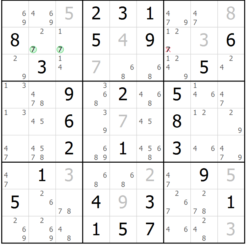 Position des candidats pour la solution de la Gr 66 page 69 du magazine de sudoku Virtuose n° 113