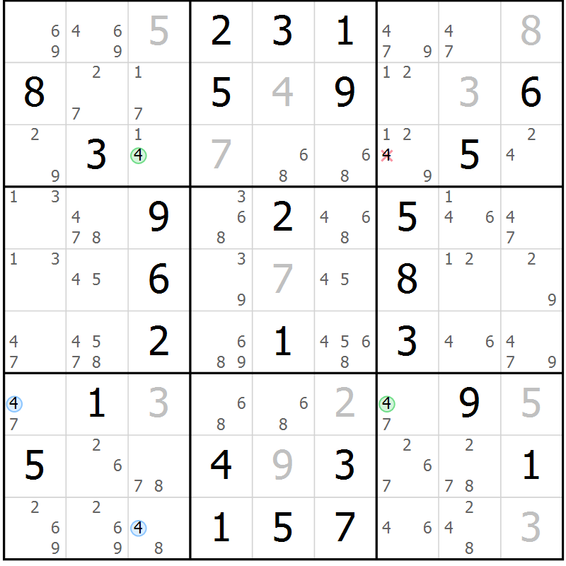 Position des candidats pour la solution de la Gr 66 page 69 du magazine de sudoku Virtuose n° 113