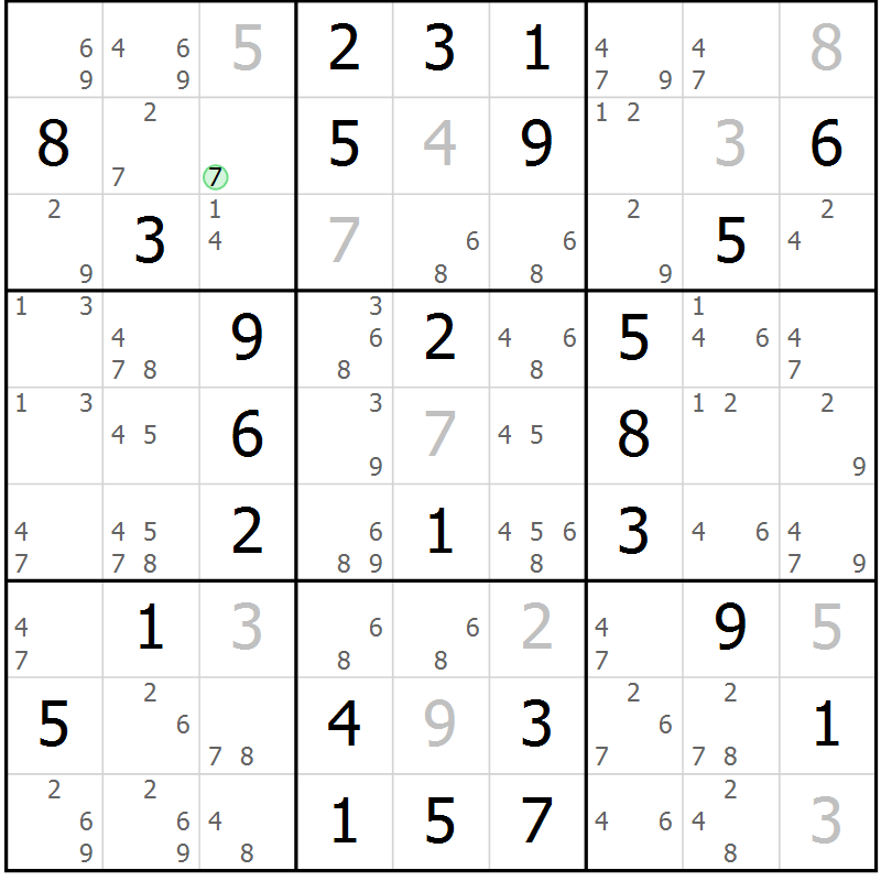 Position des candidats pour la solution de la Gr 66 page 69 du magazine de sudoku Virtuose n° 113