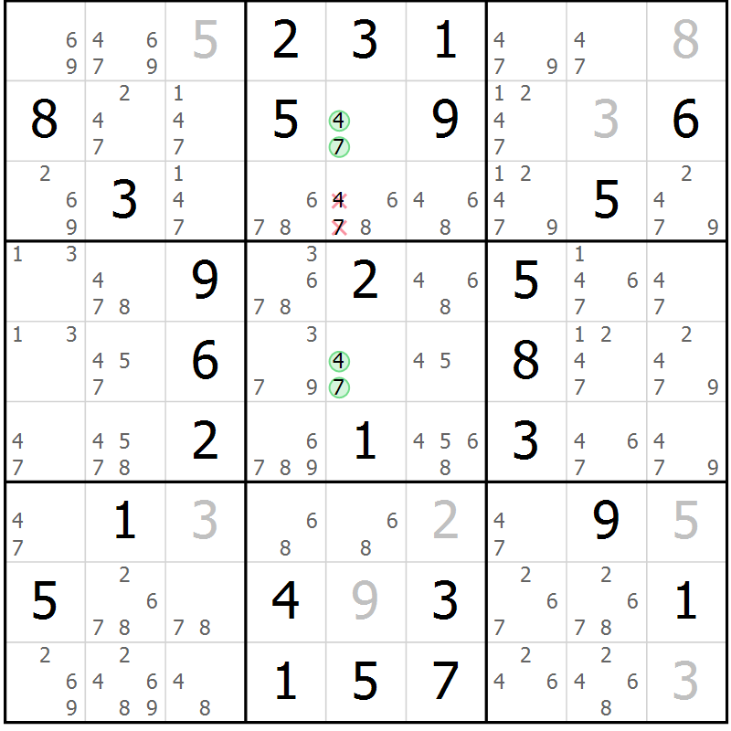 Position des candidats pour la solution de la Gr 66 page 69 du magazine de sudoku Virtuose n° 113