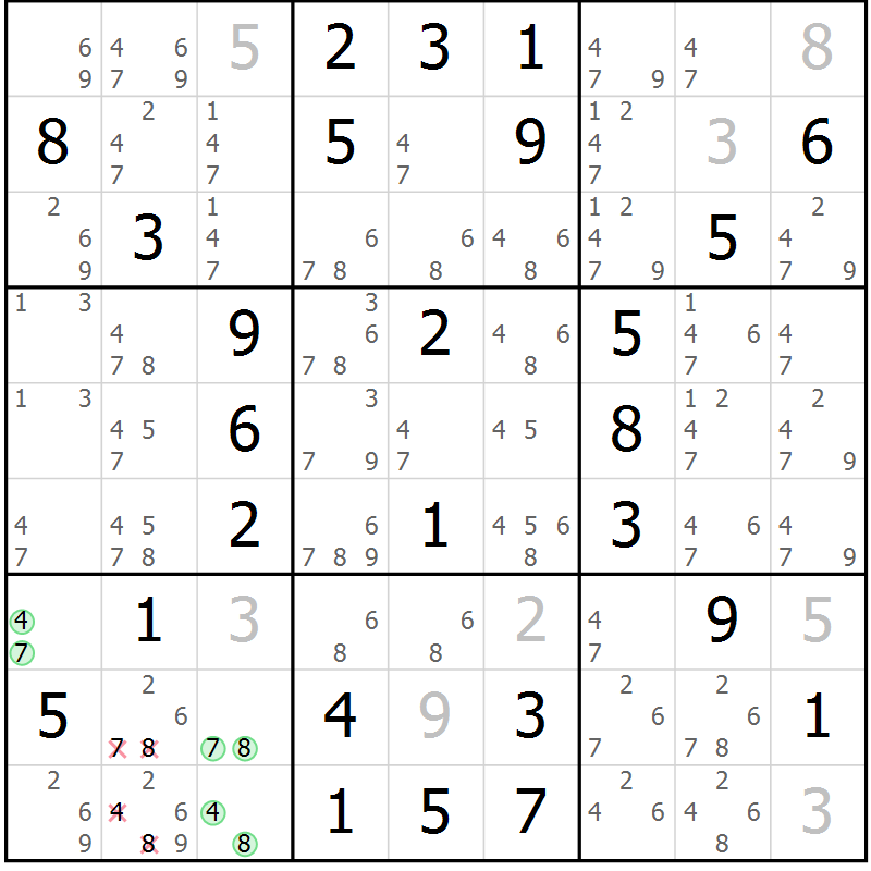 Position des candidats pour la solution de la Gr 66 page 69 du magazine de sudoku Virtuose n° 113
