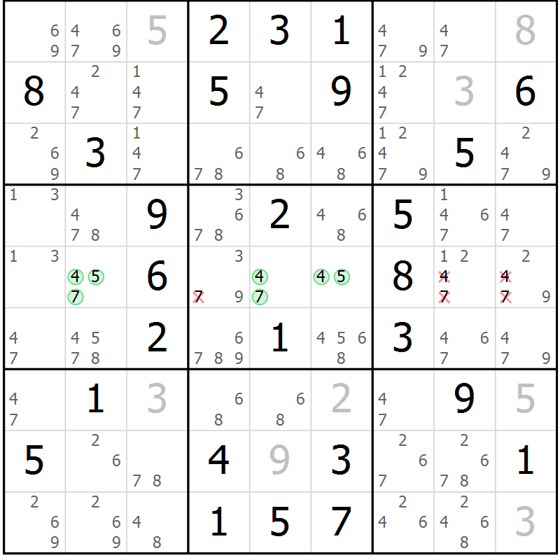 Position des candidats pour la solution de la Gr 66 page 69 du magazine de sudoku Virtuose n° 113