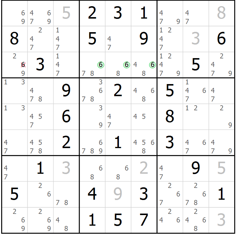 Position des candidats pour la solution de la Gr 66 page 69 du magazine de sudoku Virtuose n° 113