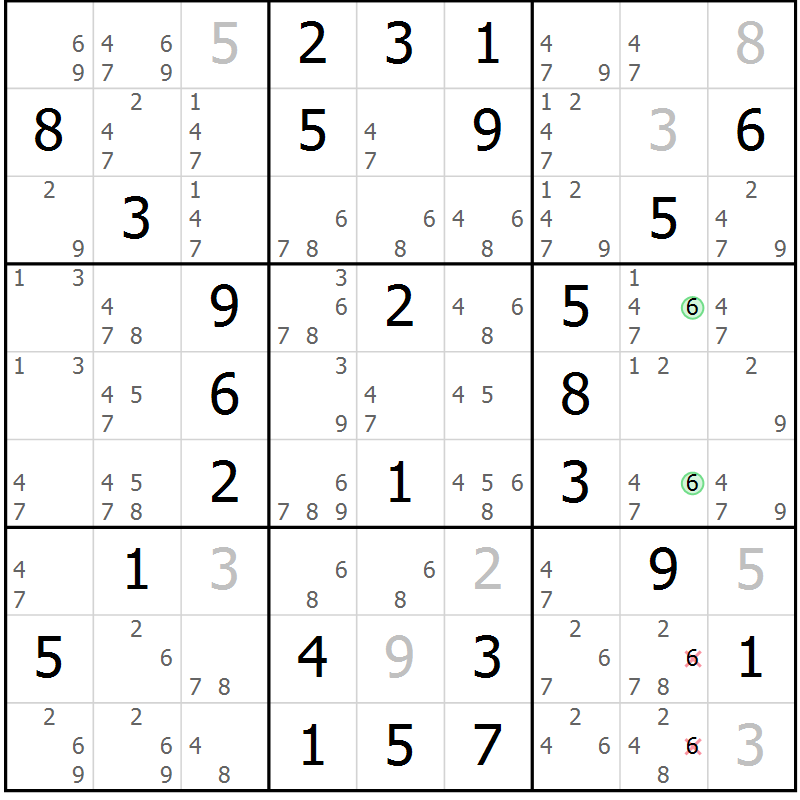 Position des candidats pour la solution de la Gr 66 page 69 du magazine de sudoku Virtuose n° 113