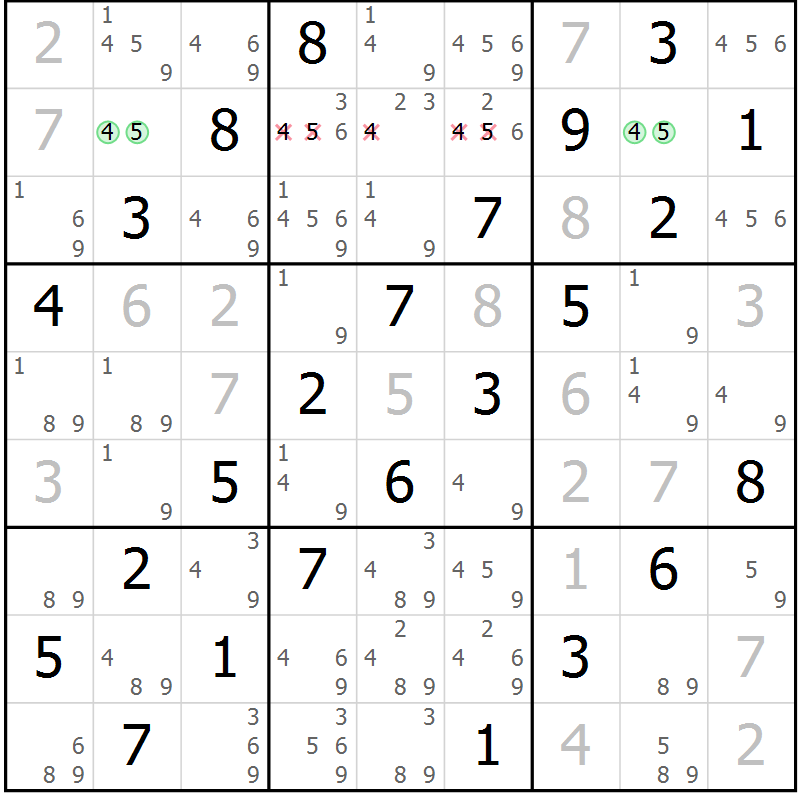 Position des candidats pour la solution de la Gr 67 page 70 du magazine de sudoku Virtuose n° 113
