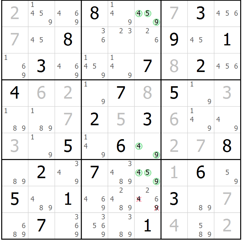 Position des candidats pour la solution de la Gr 67 page 70 du magazine de sudoku Virtuose n° 113