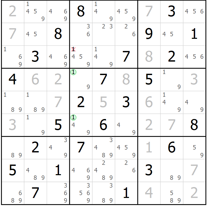 Position des candidats pour la solution de la Gr 67 page 70 du magazine de sudoku Virtuose n° 113