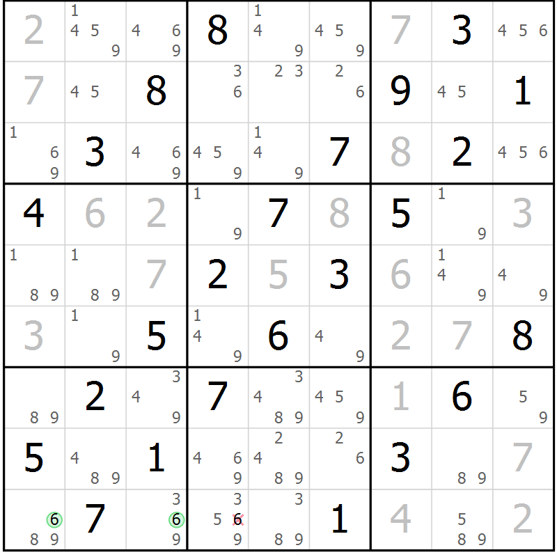 Position des candidats pour la solution de la Gr 67 page 70 du magazine de sudoku Virtuose n° 113