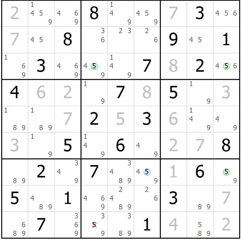 Position des candidats pour la solution de la Gr 67 page 70 du magazine de sudoku Virtuose n° 113