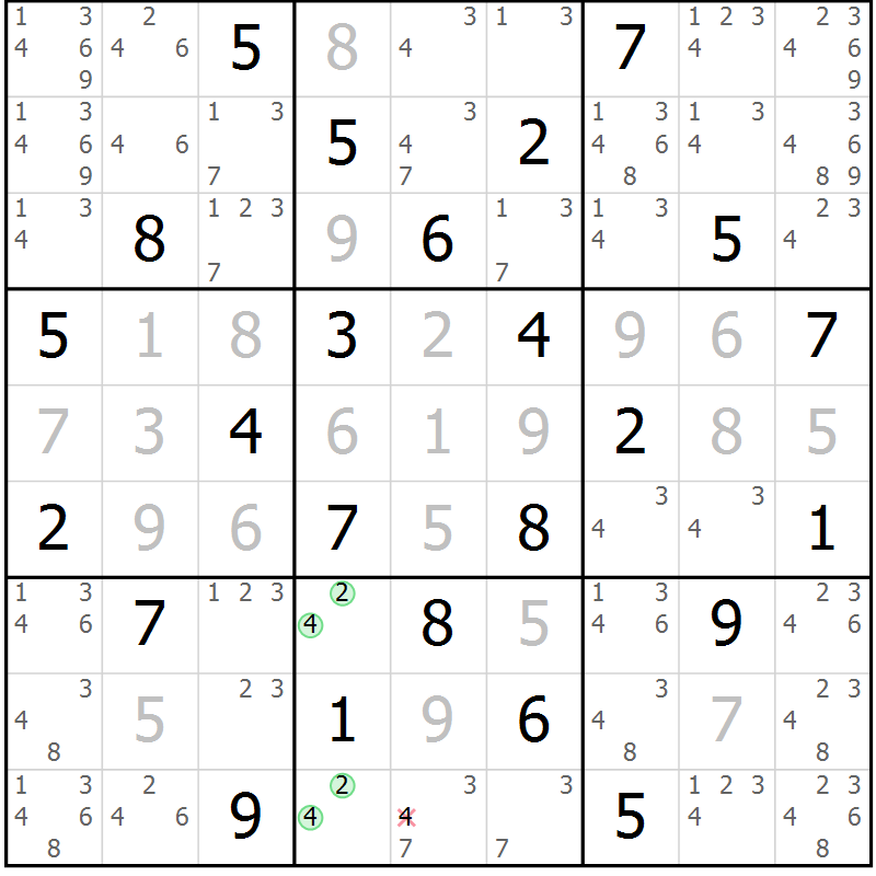 Position des candidats pour la solution de la Gr 68 page 71 du magazine de sudoku Virtuose n° 113